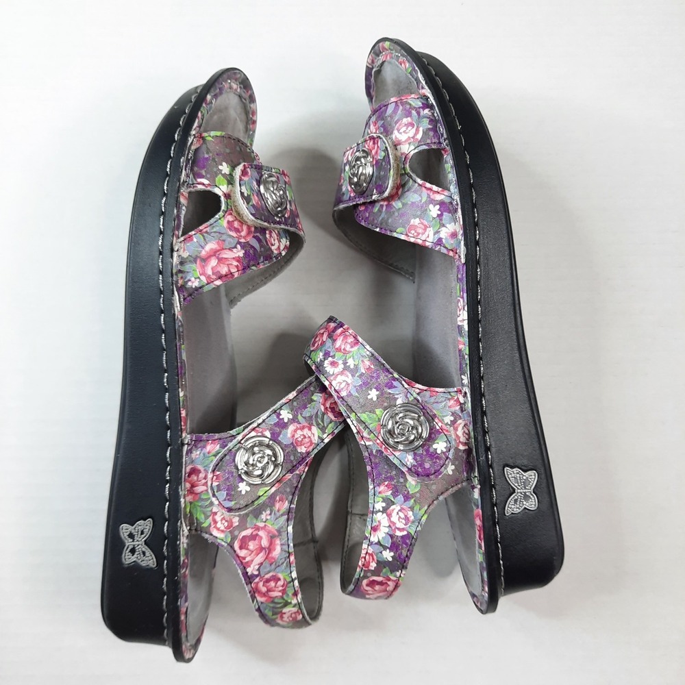 Alegria Vienna Sandals Womens EU 38 US 8 Purple Floral Ankle Straps Leather